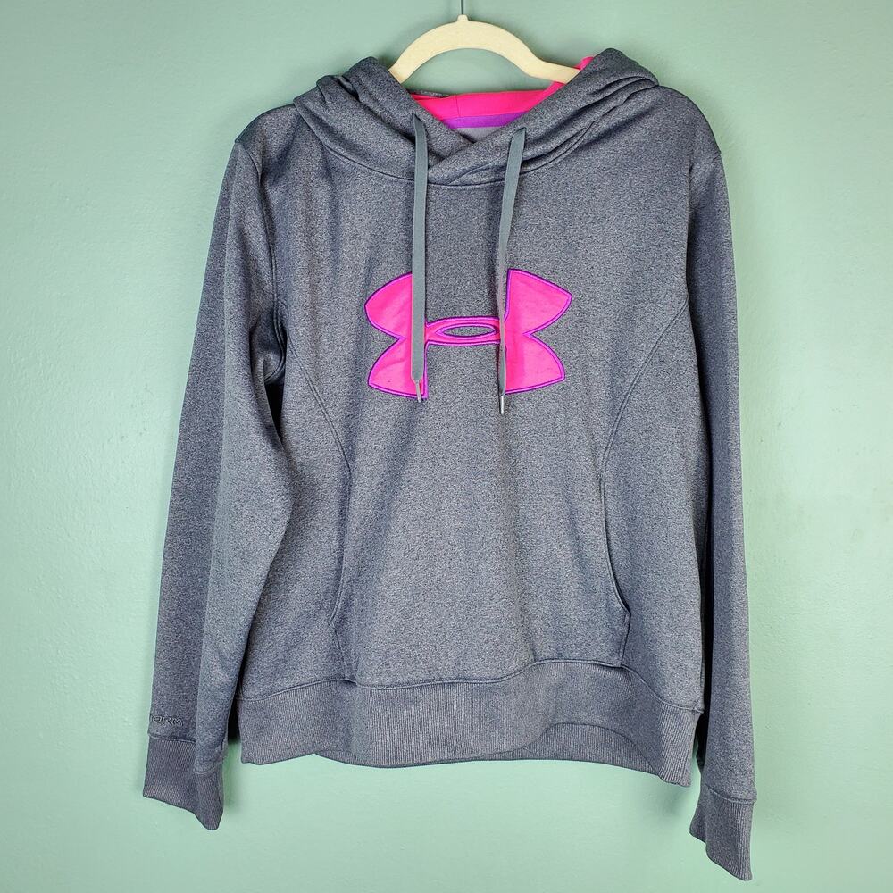 Under Armour XStorm Big Logo Gray Pink Hoodie Size XL